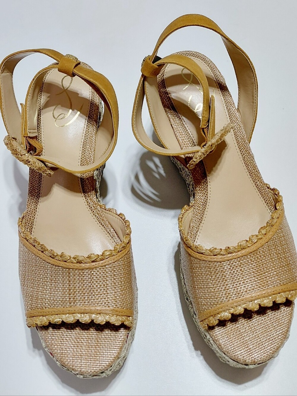 SAM EDELMAN Women’s Tan Amber Woven Espadrille Wedge Sandals Size 8.5M